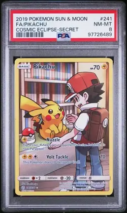 2019 POKEMON SUN & MOON COSMIC ECLIPSE SECRET #241 FULL ART/PIKACHU PSA 8 - Image 1