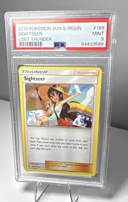 Pokemon TCG 2018 Lost Thunder Sightseer Trainer #189 PSA 9 English - Image 1