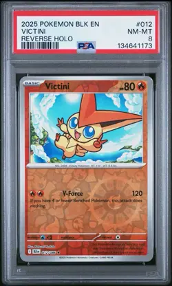 2025 Pokemon Black Bolt Victini #012 Reverse Holo PSA 8 – Promo Rare - Image 2