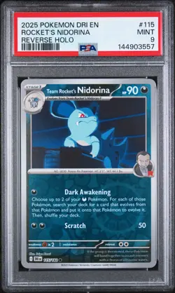 2025 POKEMON DRI EN-DESTINED RIVALS REVERSE HOLO TEAM ROCKET'S NIDORINA PSA 9 - Image 1