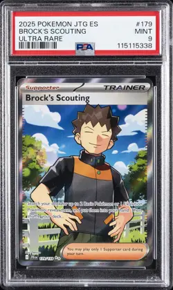 2025 POKEMON SPANISH JTG ES-JOURNEY TOGETHER ULTRA RARE BROCK'S SCOUTING PSA 9 - Image 1
