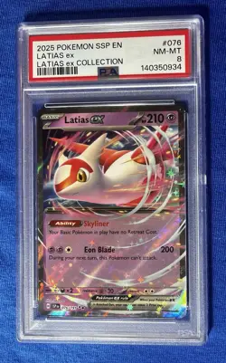2024 Pokemon SV Surging Sparks SSP EN Latias Ex Collection #076/191 PSA 8 - Image 1
