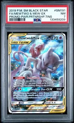 2019 Pokemon SM Black Star Promo Mewtwo & Mew GX Fa Partner Tins PSA 7 #SM191 - Image 1