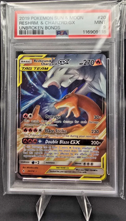 2019 POKEMON SUN & MOON UNBROKEN BONDS #20 RESHIRAM & CHARIZARD GX PSA 9 - Image 1