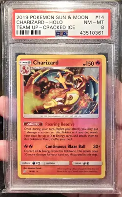 2019 Charizard Holo Pokemon Sun & Moon Team Up Cracked Ice PSA 8 - Image 1