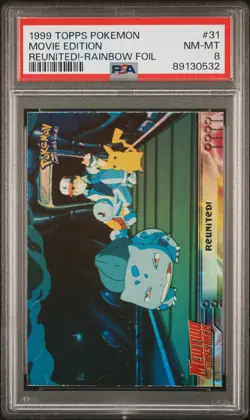 1999 Topps Pokemon The Movie Edt #31 Movie Edition Reunited!-Rainbow Foil PSA 8 - Image 1