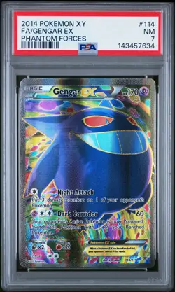 2014 POKEMON XY PHANTOM FORCES #114 FULL ART/GENGAR EX PSA 7 - Image 1