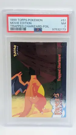 1999 Pokemon Topps Movie Ed Pikachu's Vacation Trapped Charizard Foil #51 PSA 7! - Image 1