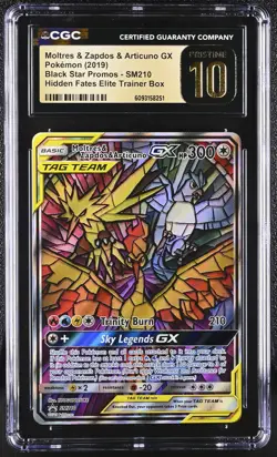 CGC 10 Pristine Moltres & Zapdos & Articuno Gx Sm210 Hidden Fates ETB Pokemon - Image 1
