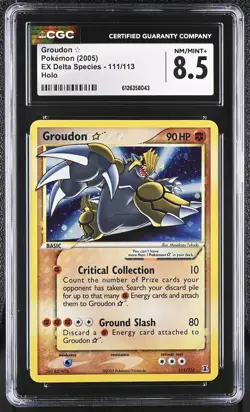 CGC 8.5 Groudon Gold Star 2005 EX Delta Species 111/113 Holo Pokemon Card - Image 1