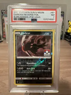 Pokemon Darkrai 87/147 Reverse Holo Burning Shadows Pokemon League PSA 7 - Image 1