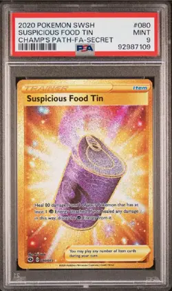 2020 Pokemon SWSH Suspicious Food Tin 80/73 PSA 9 Mint Champs Path FA - Image 1