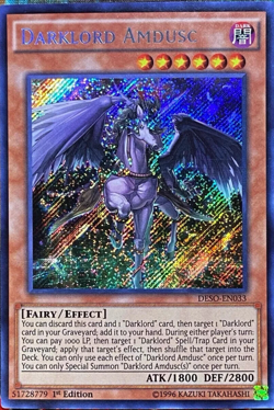 Darklord Amdusc - DESO-EN033 Secret Rare 1st Edition YuGiOh TCG Card - Image 1
