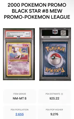 Mew 08/53 Pokemon 2000 Wotc Black Star Promo Pokemon League PSA 8 NM-MT #8 - Image 3