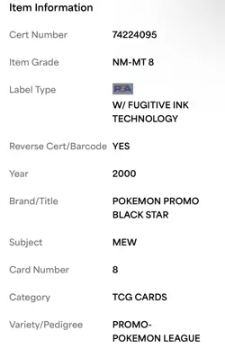 Mew 08/53 Pokemon 2000 Wotc Black Star Promo Pokemon League PSA 8 NM-MT #8 - Image 4