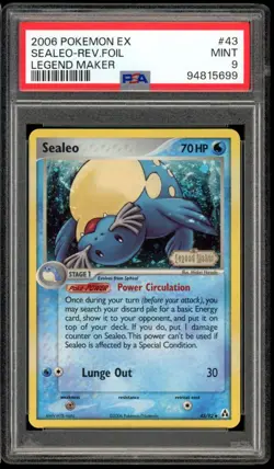 2006 Pokemon EX Legend Maker #43 Sealeo Reverse Holo PSA 9 Mint - Image 1