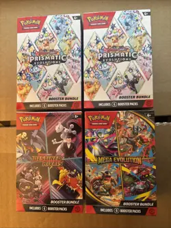 Pokemon TCG Prismatic Evolutions Booster Bundle Mix Lot of 4 - Destined + Mega - Image 1