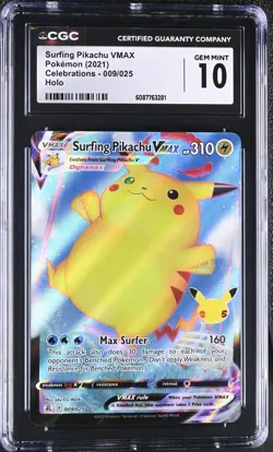 CGC 10 - 2021 Pokemon Celebrations Surfing Pikachu VMAX #009 - Image 1