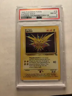 ZAPDOS - 1999 Pokemon Fossil Holo Cosmos Thunderstorm DK #15 - Graded PSA 8 - Image 1