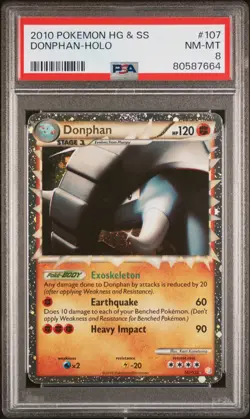 2010 POKEMON HEARTGOLD DONPHAN PRIME #107 ULTRA RARE PSA 8 NM-MINT #80587664 - Image 1