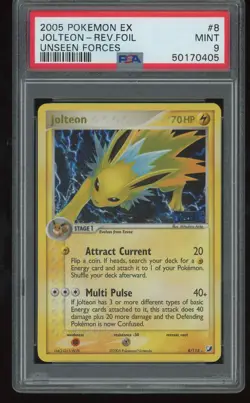 2005 POKEMON EX UNSEEN FORCES #8 JOLTEON-REVERSE FOIL PSA 9 - Image 1