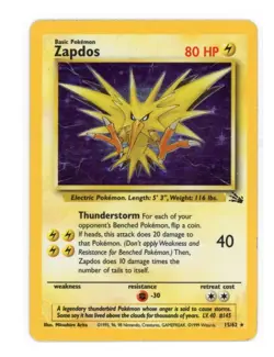 Pokemon TCG Zapdos Holo Rare Fossil 15/62 MP - Image 1