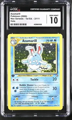 Pokemon 2000 Pokemon Neo Genesis 1st Edition Azumarill #2/111 CGC 10 GEM MINT - Image 1