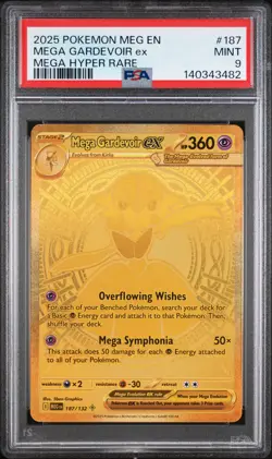 2025 Pokemon Mega Evolutions Mega Gardevoir EX Mega Hyper Rare #187 PSA 9 MINT - Image 1