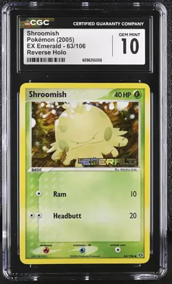 CGC 10 GEM MINT Shroomish EX Emerald 63/106 Reverse Holo Stamped Pokemon Card - Image 1