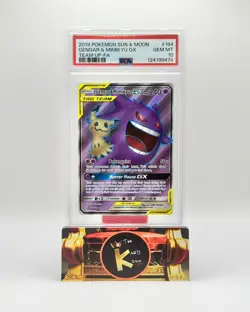 2019 Pokemon Sun & Moon Gengar & Mimikyu GX Team Up Full Art PSA 10 - Image 1