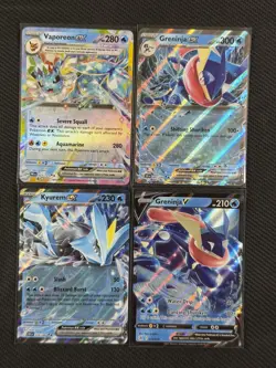 Pokemon Cards x4 Vaporeon Ex Greninja Kyurem V Swsh S&V Full Art #023 #073 - Image 1