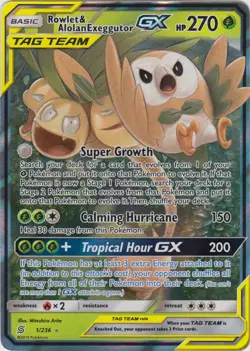 Slightly Played, English - 1 x Pokemon Rowlet & Alolan Exeggutor Tag Team GX - 1 - Image 1
