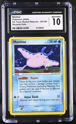 CGC 10 Mantine EX Team Rocket Returns 45/109 Reverse Holo Stamped Pokemon Card - Image 1