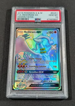 Pokemon Holo Full Art Shiny Reshiram GX SV51/SV94 PSA 10 GEM MINT Hidden Fates - Image 1