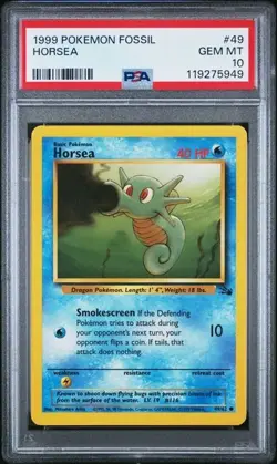 1999 POKEMON FOSSIL #49 HORSEA PSA 10 GEM MINT - Image 1