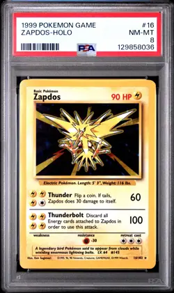 1999 POKEMON GAME #16 ZAPDOS-HOLO PSA 8 - Image 1