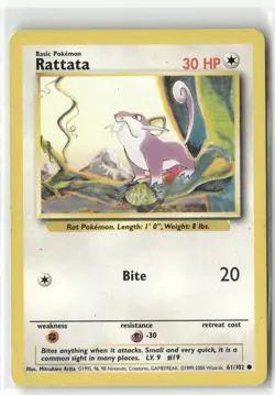Pokemon 4th Print Rattata Common Base Set 061/102 NM - Image 1