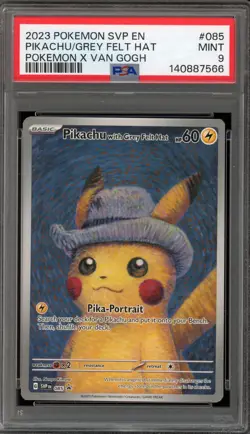 Pokemon Pikachu with Grey Felt Hat Van Gogh Full Art Promo SVP EN 085 PSA 9 Mint - Image 1