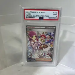 2024 Pokemon SCR En Lacey 172/142 Sv07: Stellar Crown Holo (SIR) PSA 9 Mint #ML - Image 1