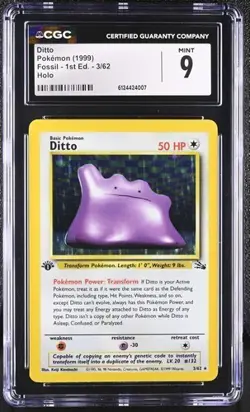 Ditto 3/62 Holo Rare 1st Edition Fossil Set Pokemon TCG Card CGC 9 MINT 1999 Vtg - Image 1