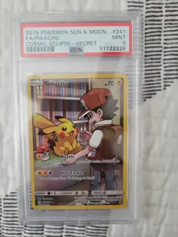 2019 POKEMON SUN & MOON COSMIC ECLIPSE SECRET #241 FULL ART/PIKACHU PSA 9 - Image 1
