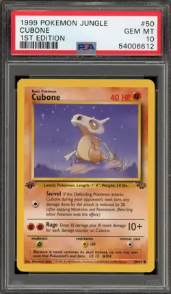 Pokemon Cubone Jungle 1st Edition #50 PSA 10 Gem Mint - Image 1