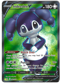 Pokemon TCG Sword & Shield Base Set Indeedee V Full Art Rare 192/202 NM/M - Image 1