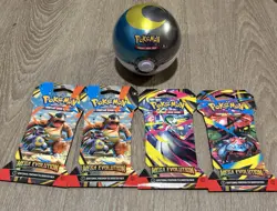 Pokemon TCG 4x Sleeved Mega Evolution Packs And D25 Pokeball Tin - Image 1