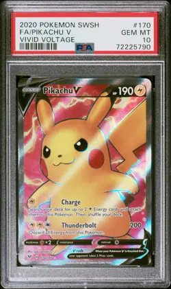 2020 POKEMON SWORD & SHIELD VIVID VOLTAGE #170 FA/PIKACHU V PSA 10 - Image 1