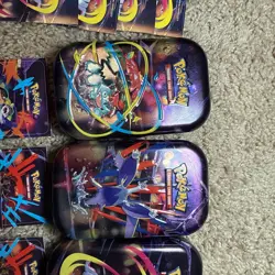 Lot of 5 Empty Pokemon TCG Mega Evolution Mini Tins + Collectible Card + Sticker - Image 2