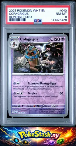 2025 Pokemon Wht En-White Flare #040 Cofagrigus Reverse Holo PSA 8 - Image 1
