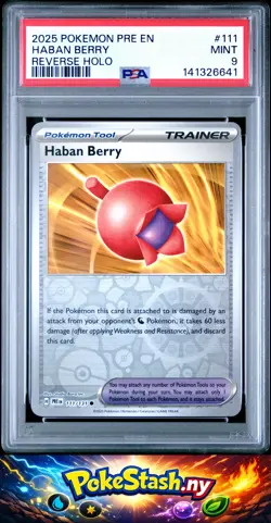 2025 Pokemon Pre En-Prismatic Evolutions #111 Haban Berry Reverse Holo PSA 9 - Image 1