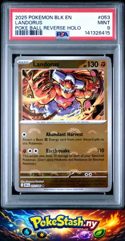 2025 Pokemon Blk En-Black Bolt #053 Landorus Poke Ball Reverse Holo PSA 9 - Image 1
