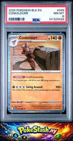 #049 Conkeldurr PSA 8 Mint tcg 2025 Pokemon Blk En-Black Bolt - Image 1
